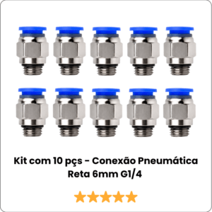 Kit com 10 pçs - Conexão Pneumática Reta 6mm G1/4